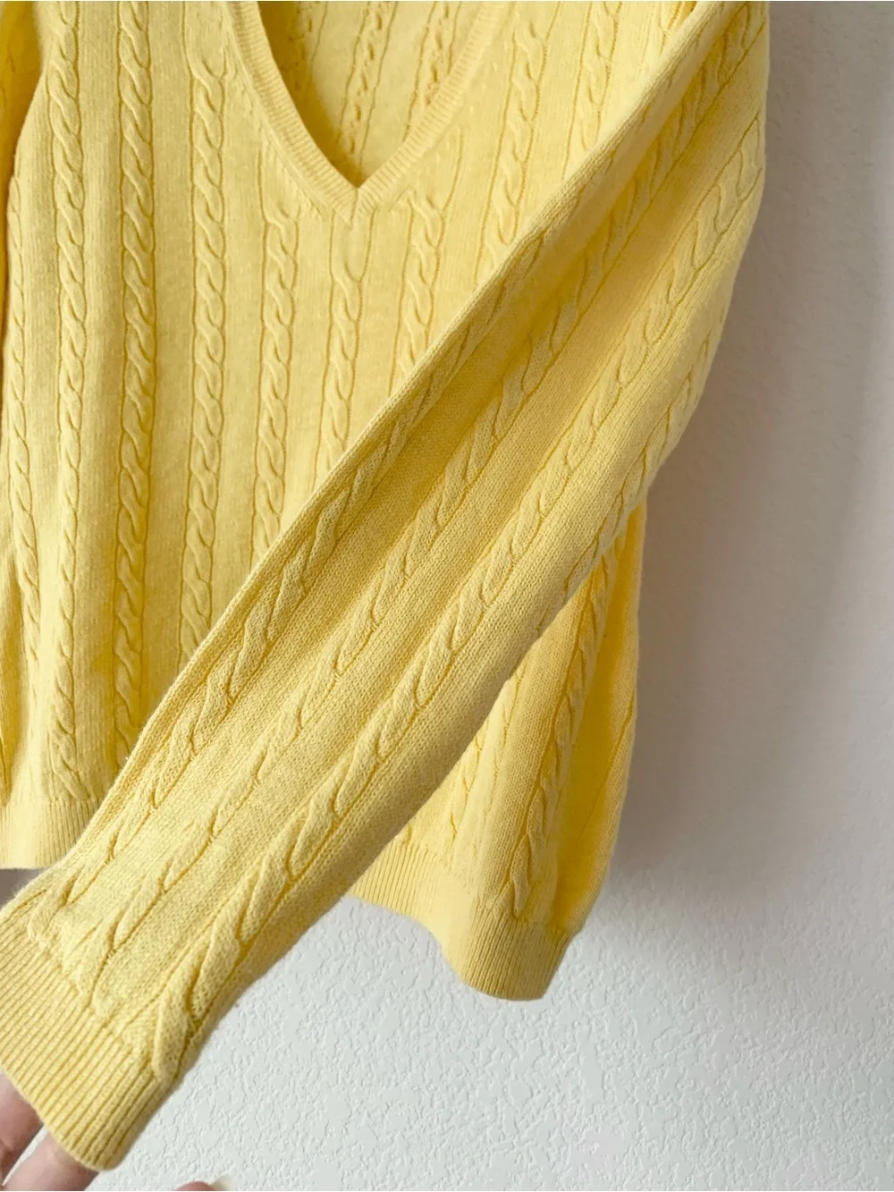 Linen Yellow Cable V-Neck Sweater